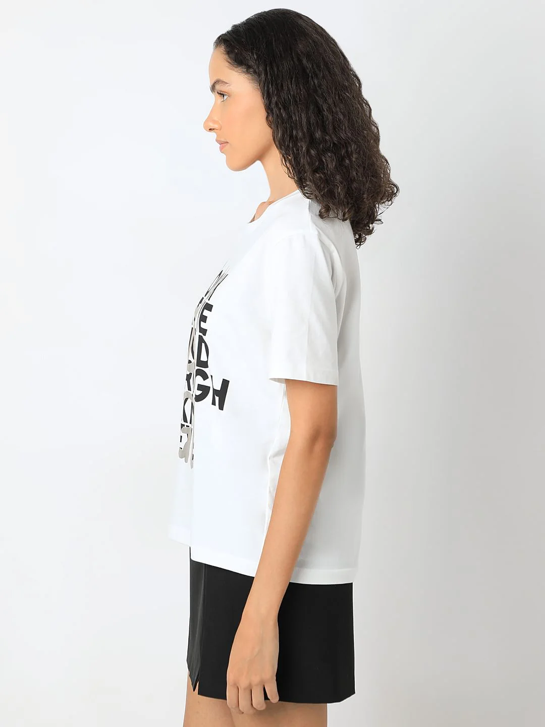 White Typographic Print Cotton T-Shirt - Image 3