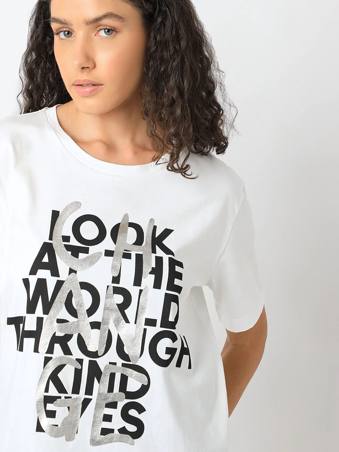 White Typographic Print Cotton T-Shirt - Image 6