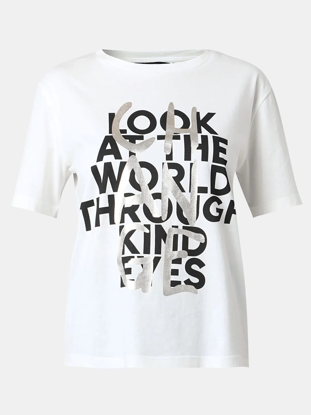 White Typographic Print Cotton T-Shirt - Image 7