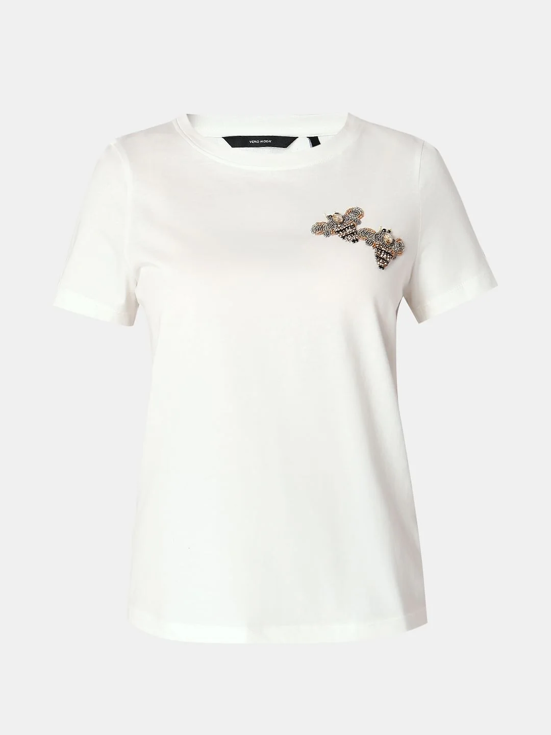 White Embellished Detail Cotton T-Shirt - Image 7