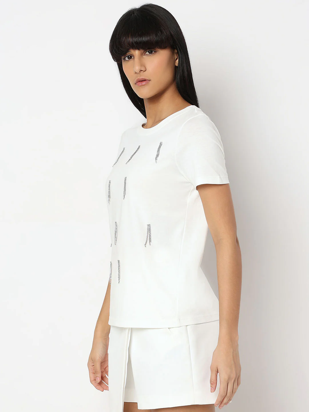 White Embellished Cotton T-Shirt - Image 3