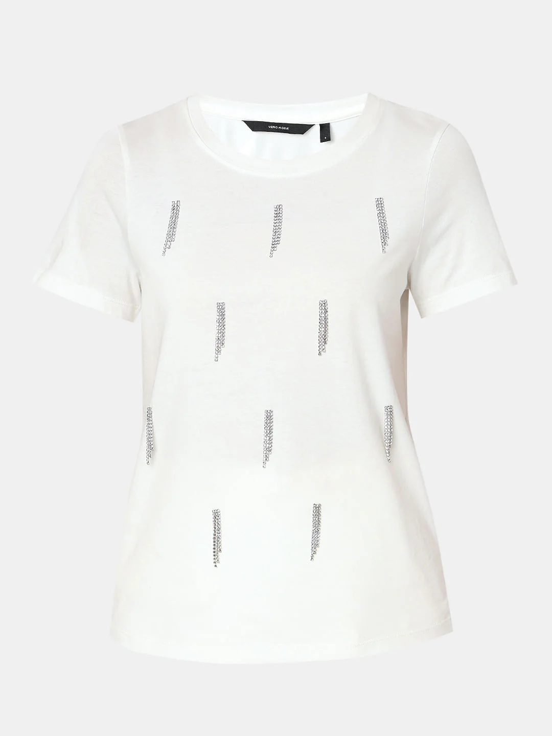 White Embellished Cotton T-Shirt - Image 7