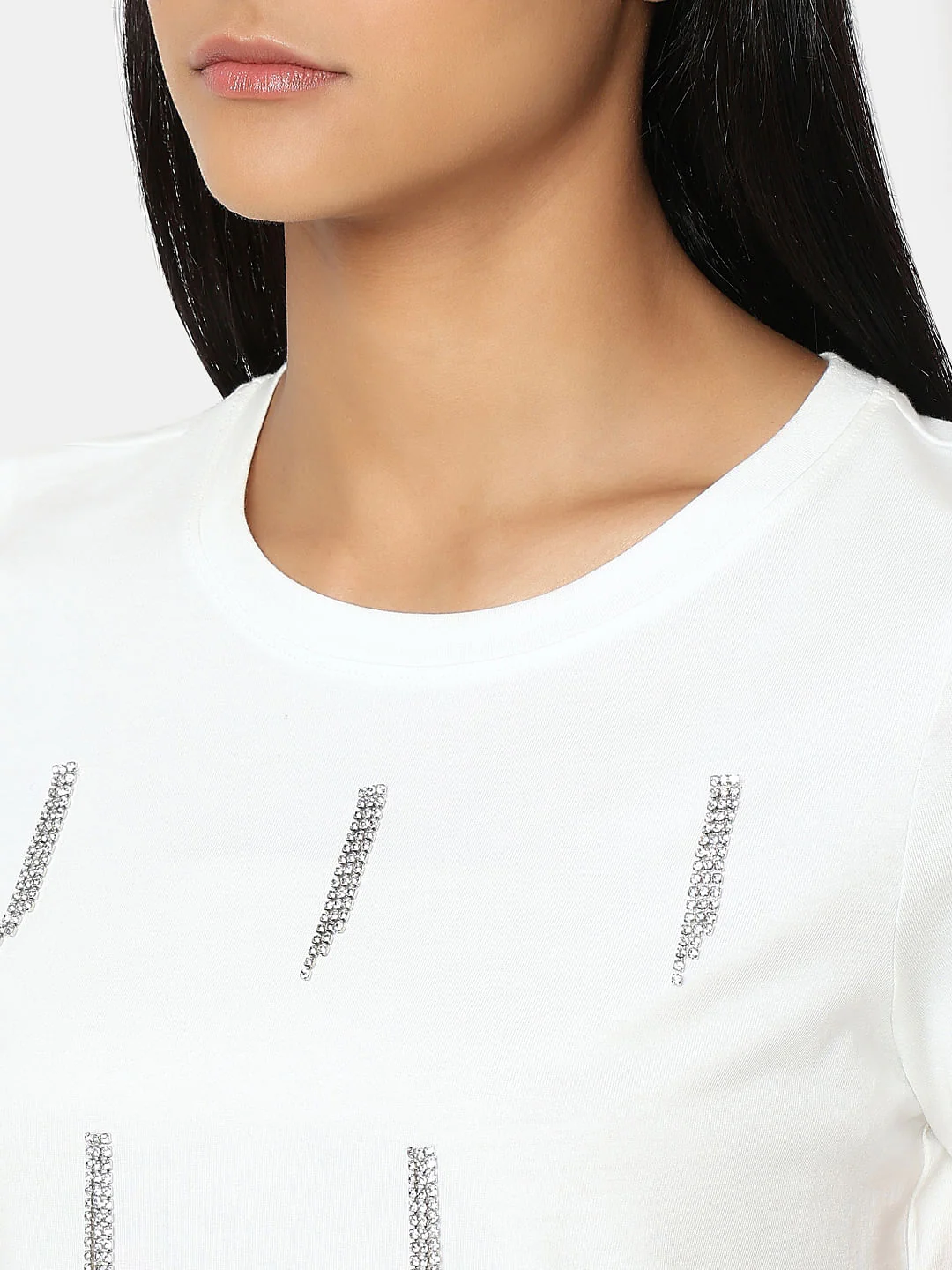 White Embellished Cotton T-Shirt - Image 8