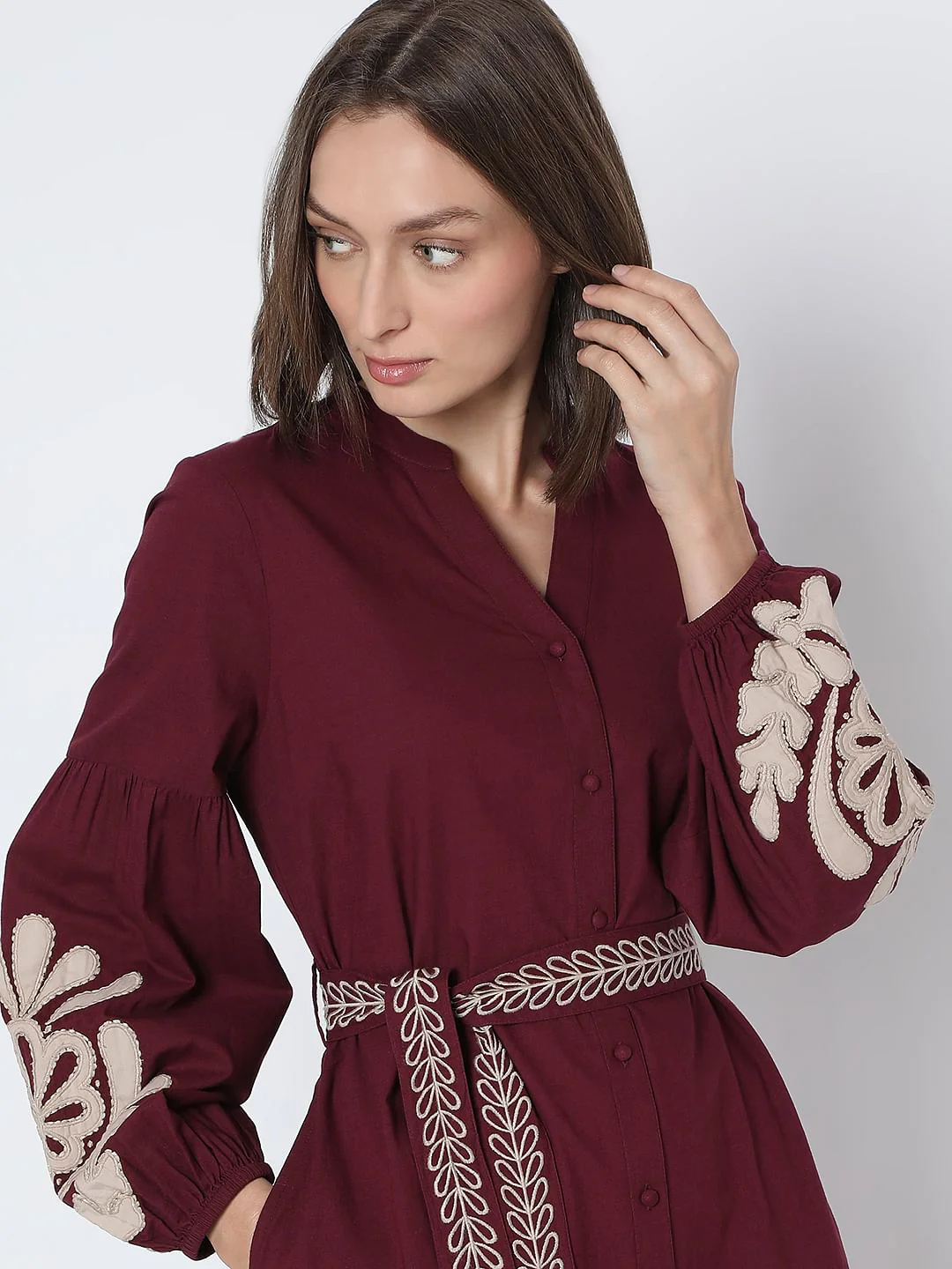 Wine Embroidered Midi Dress - Image 5