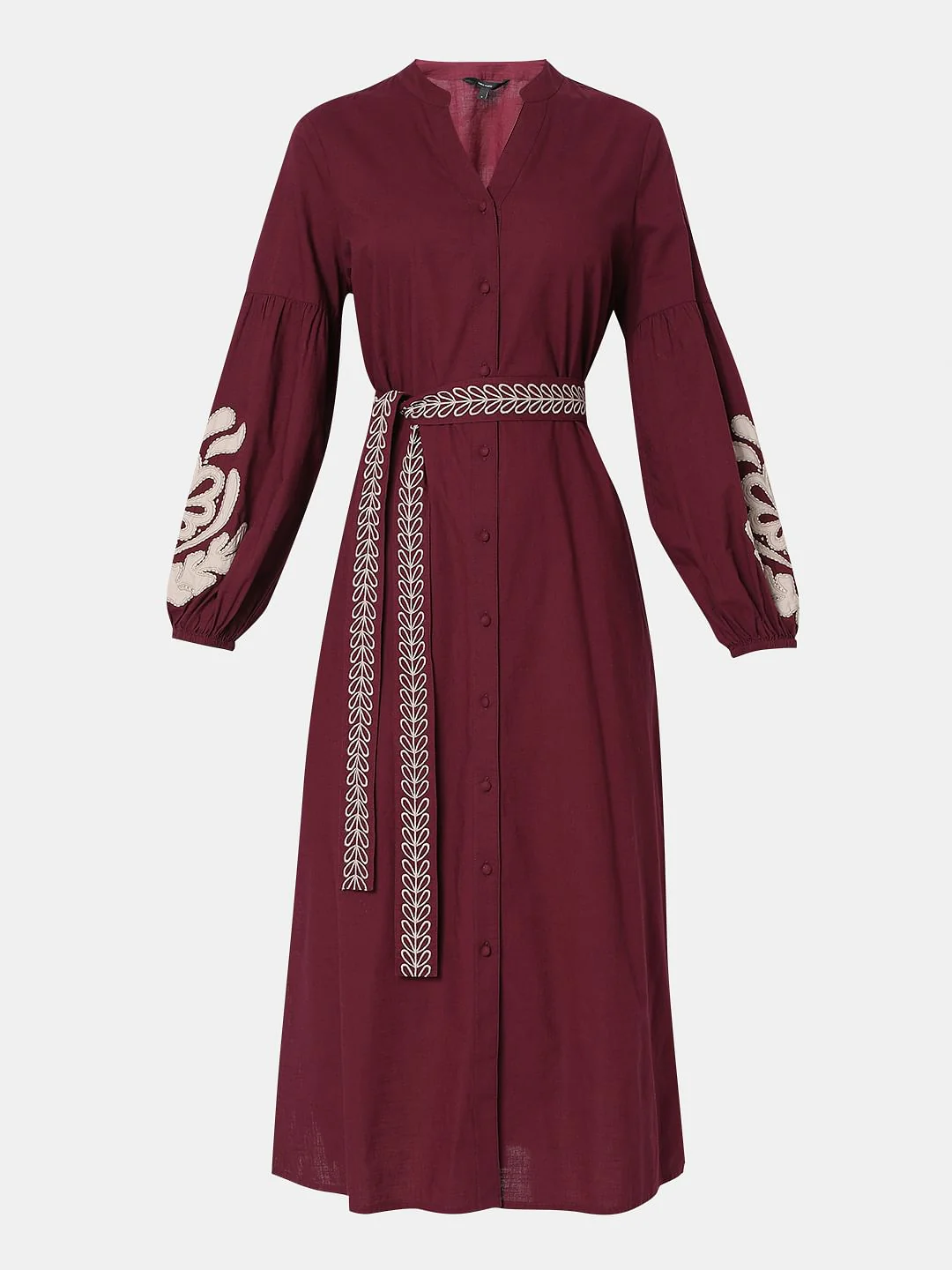 Wine Embroidered Midi Dress - Image 7