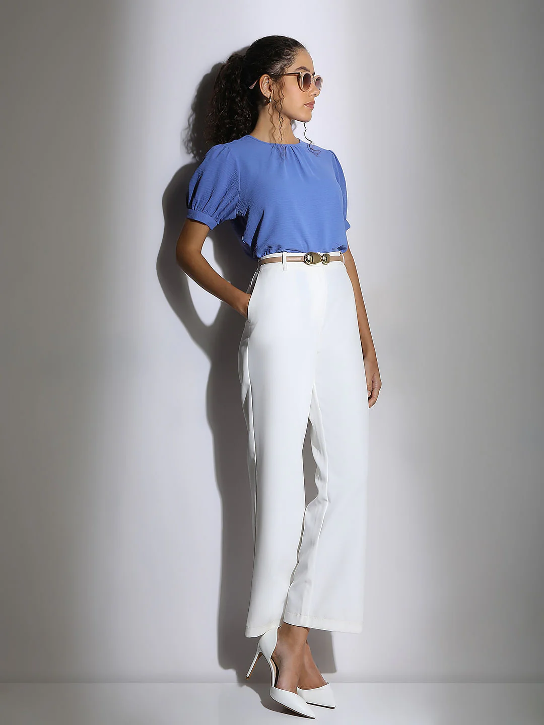 Blue Puff Sleeves Top