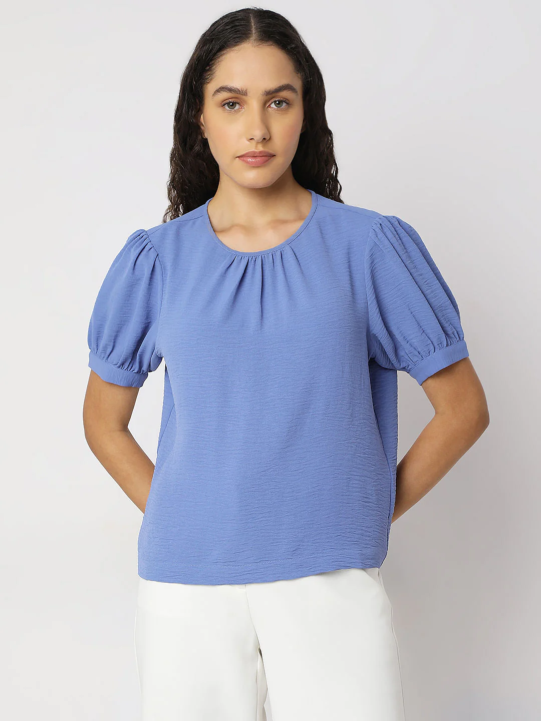 Blue Puff Sleeves Top - Image 2