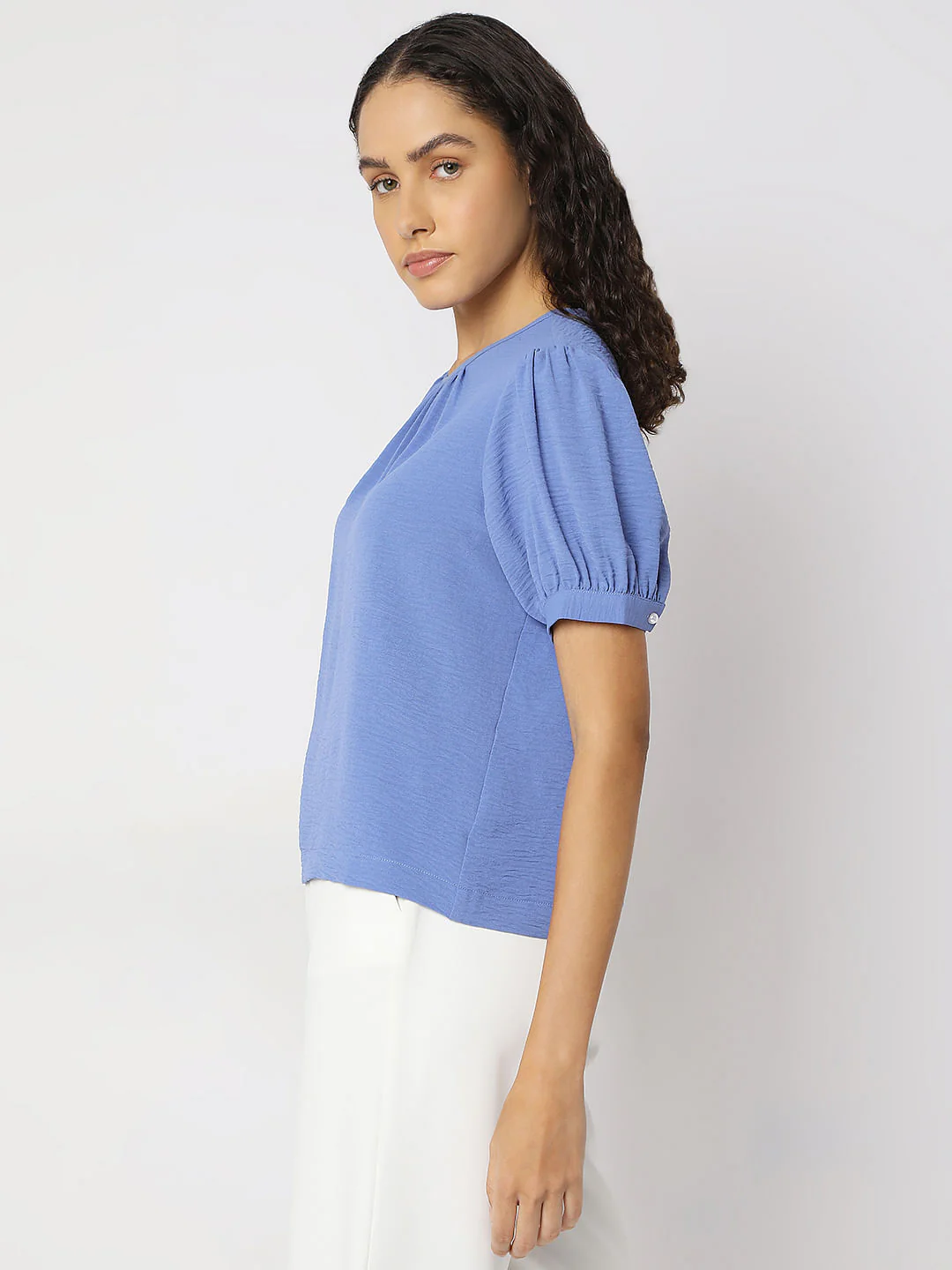Blue Puff Sleeves Top - Image 3