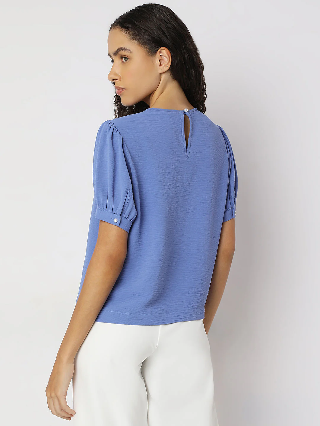 Blue Puff Sleeves Top - Image 4