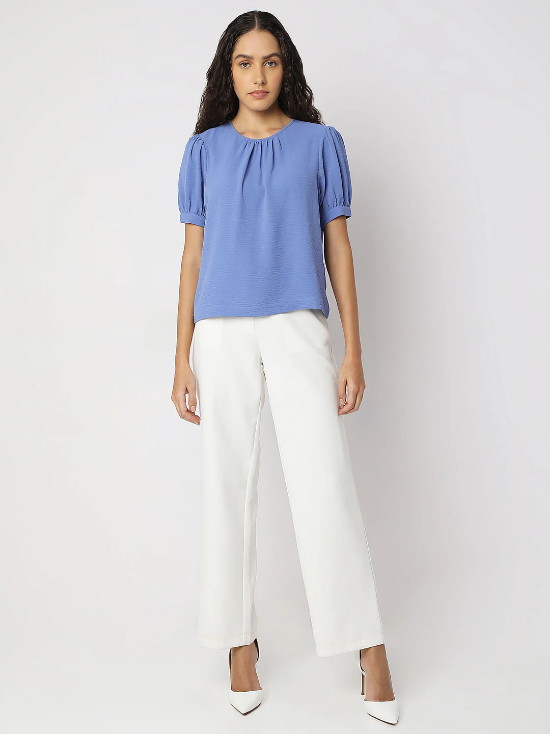 Blue Puff Sleeves Top - Image 5