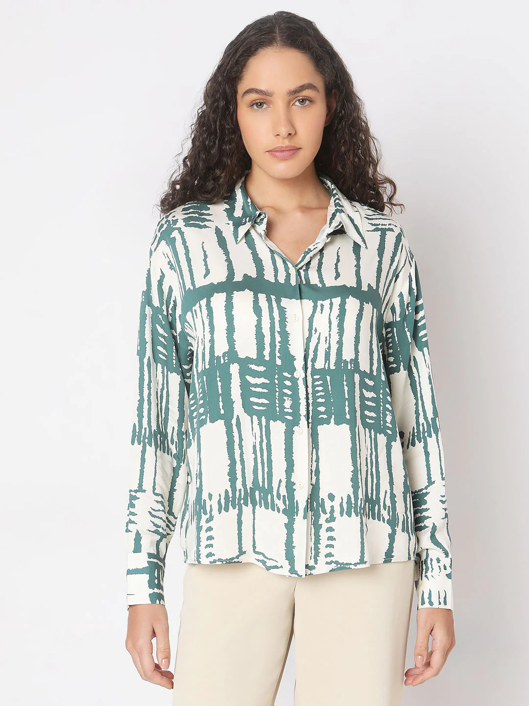 Sage Green Abstract Print Shirt - Image 2