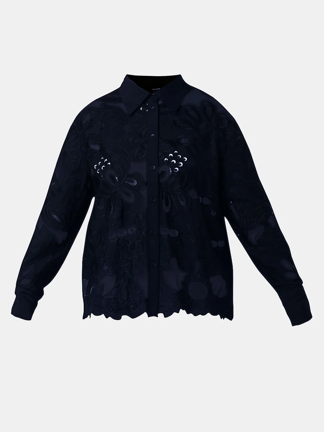 Black Embroidered Cutwork Shirt - Image 8