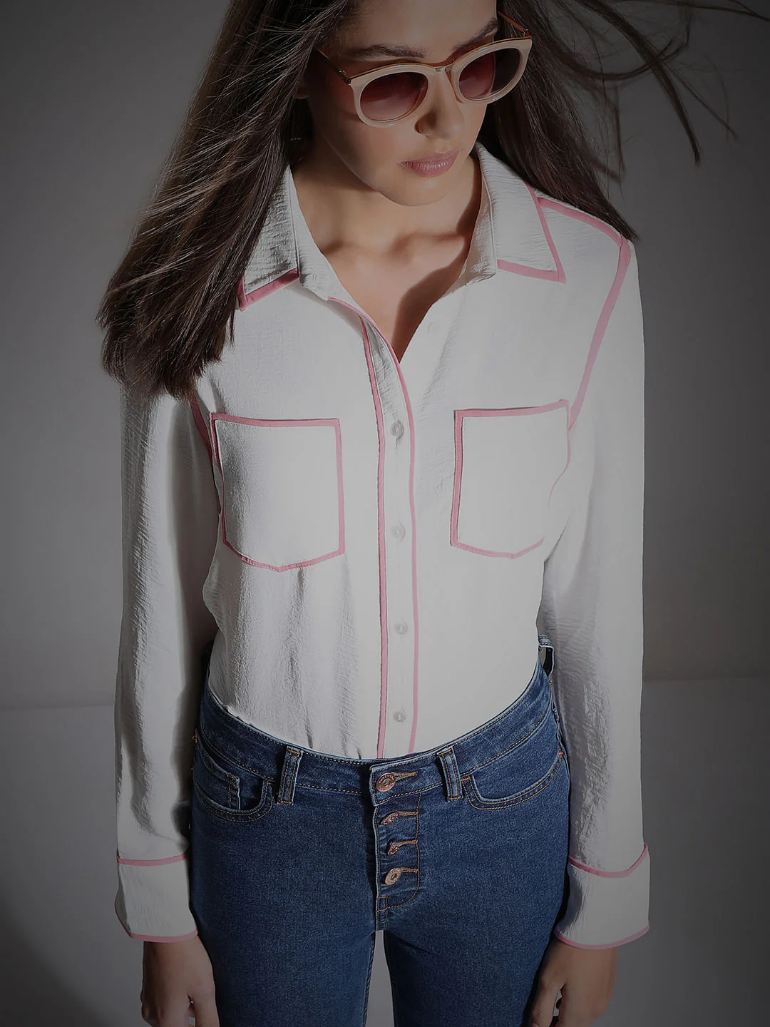 White Contrast Trim Shirt