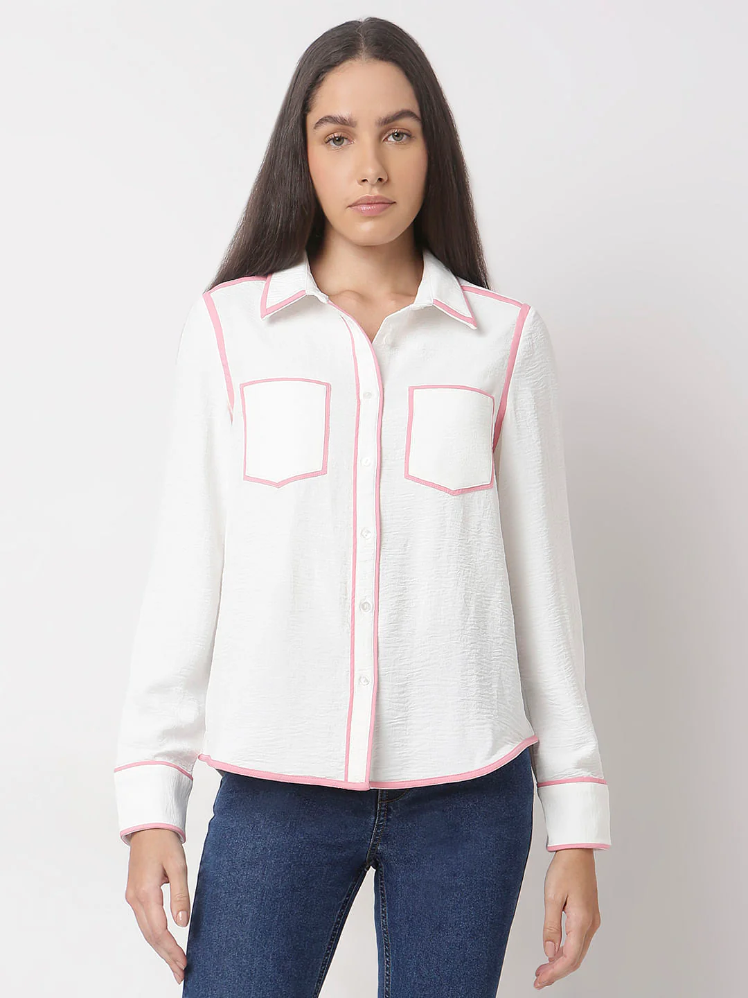 White Contrast Trim Shirt - Image 2