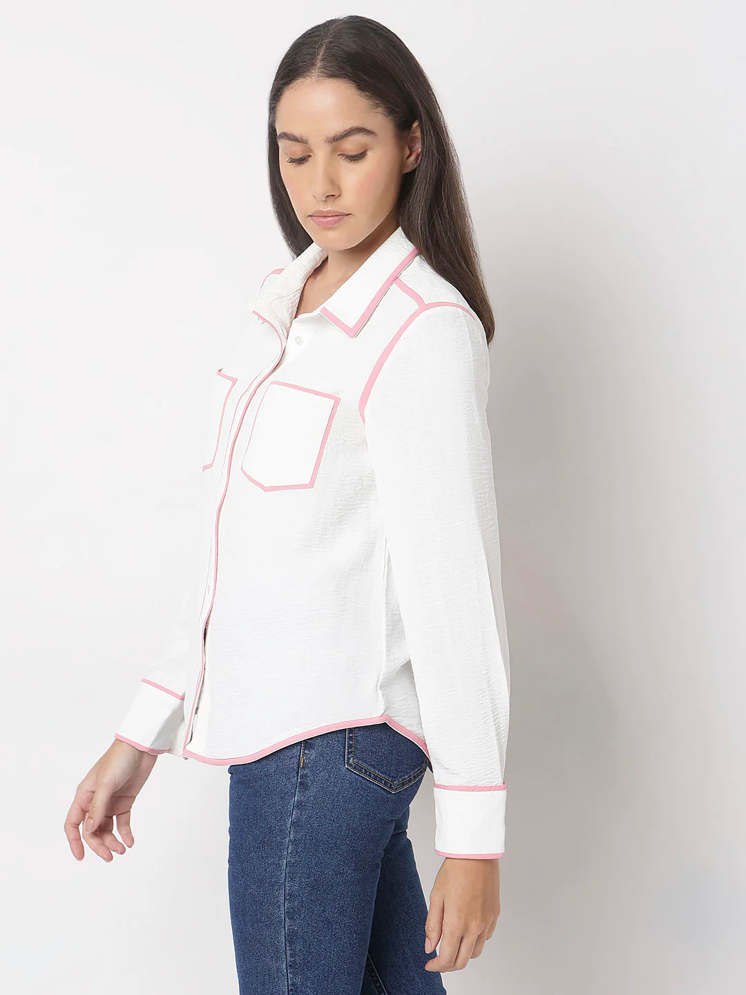 White Contrast Trim Shirt - Image 3