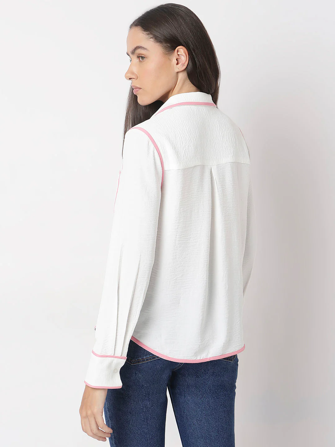 White Contrast Trim Shirt - Image 4