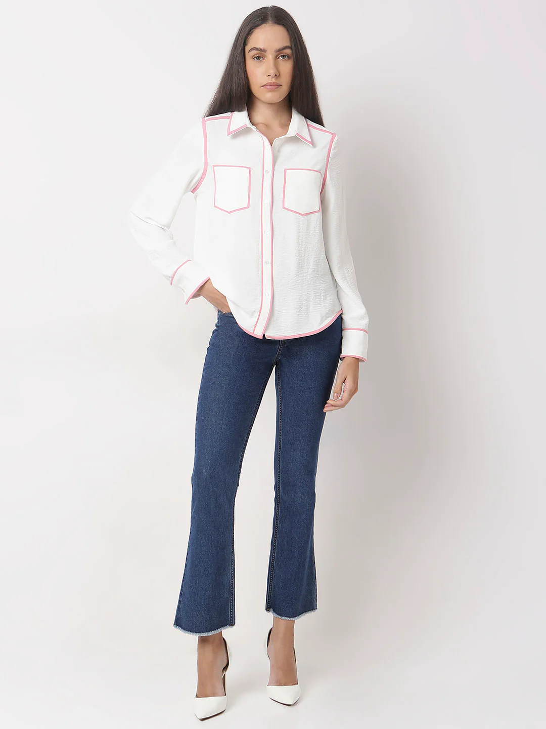 White Contrast Trim Shirt - Image 5