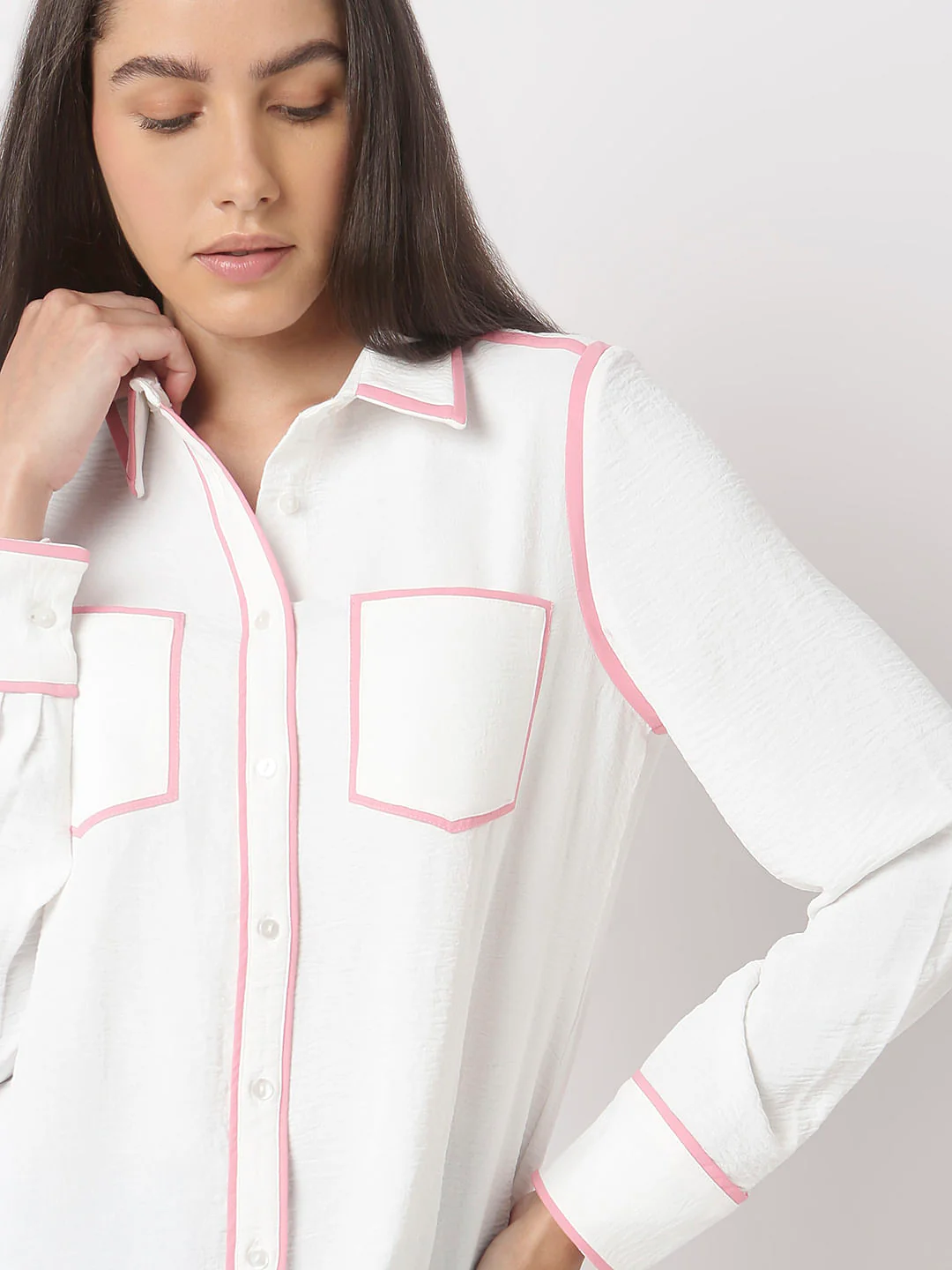 White Contrast Trim Shirt - Image 6