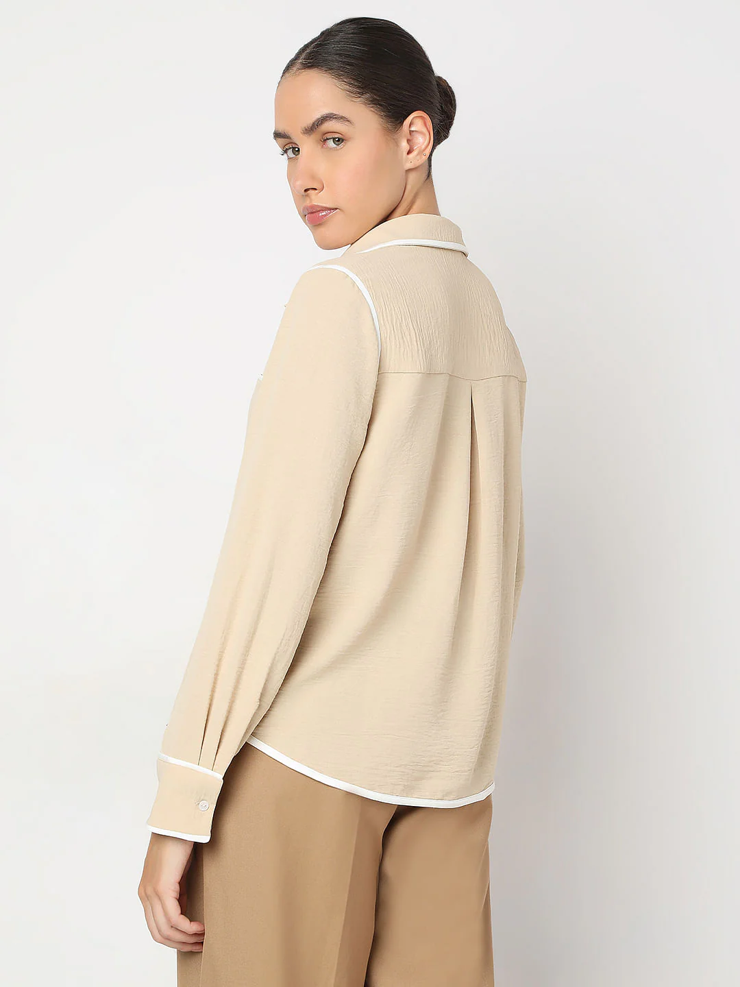 Beige Contrast Trim Shirt - Image 4