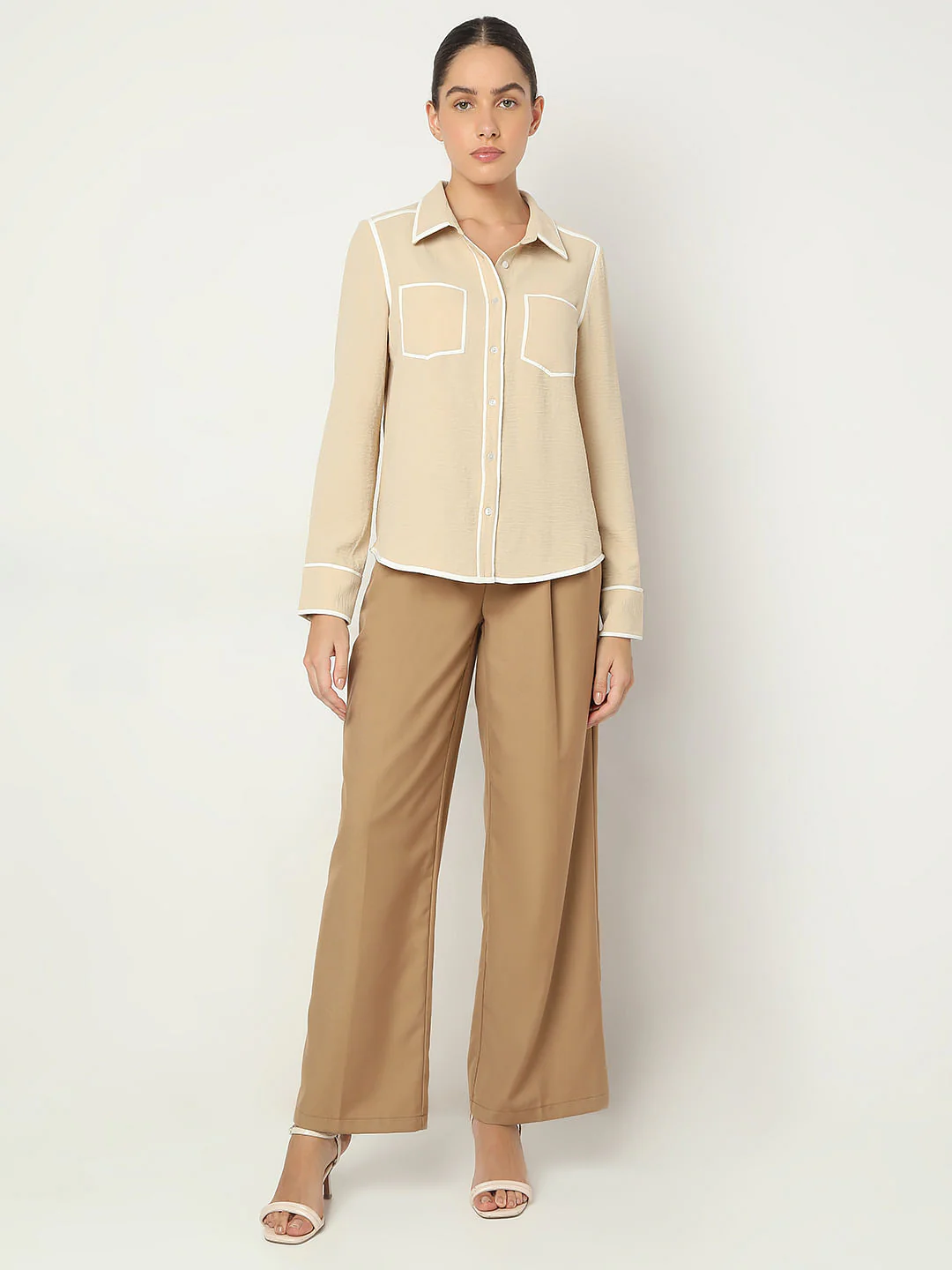 Beige Contrast Trim Shirt - Image 5