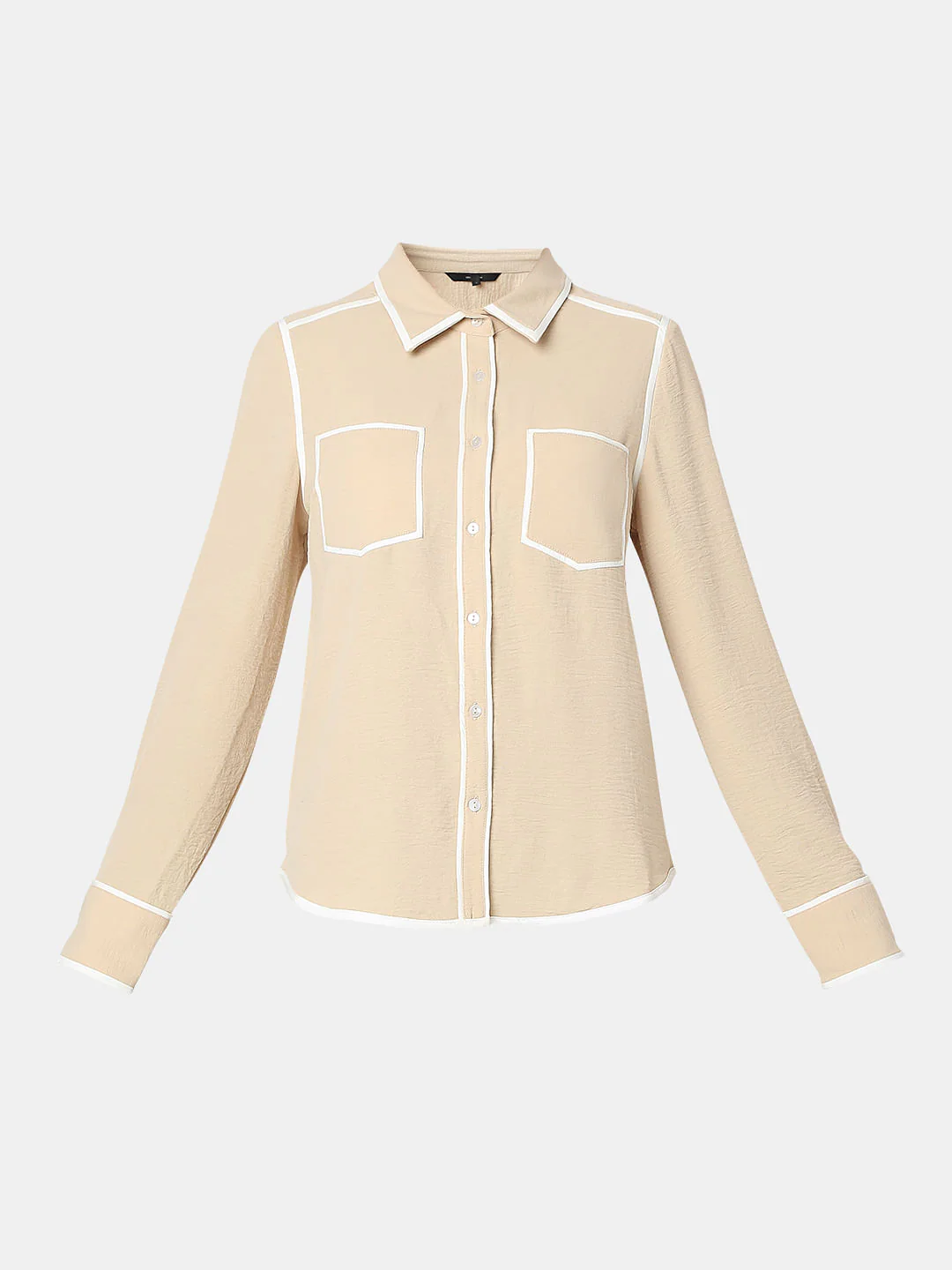 Beige Contrast Trim Shirt - Image 7