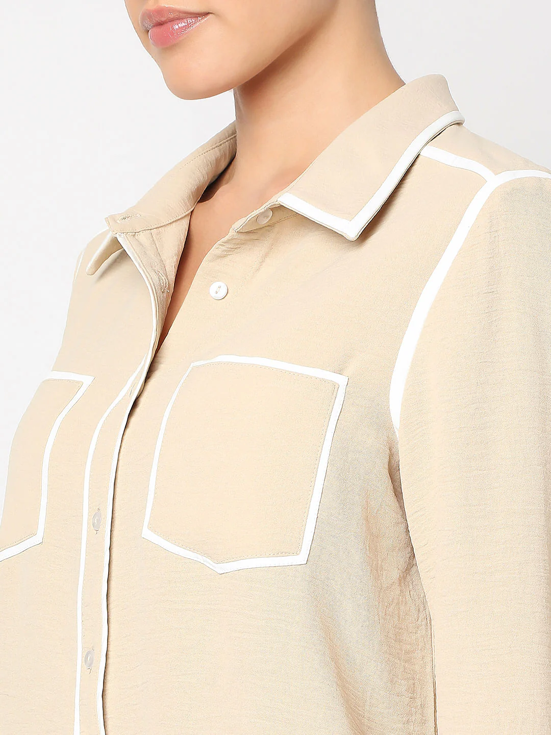 Beige Contrast Trim Shirt - Image 8
