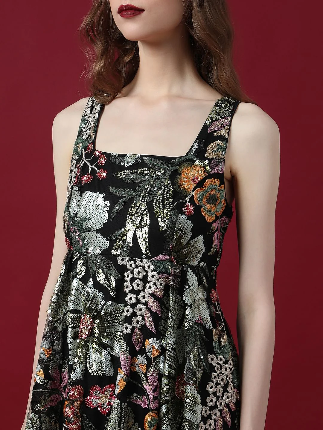 Marquee Black Embroidered Sequined Midi Dress - Image 6