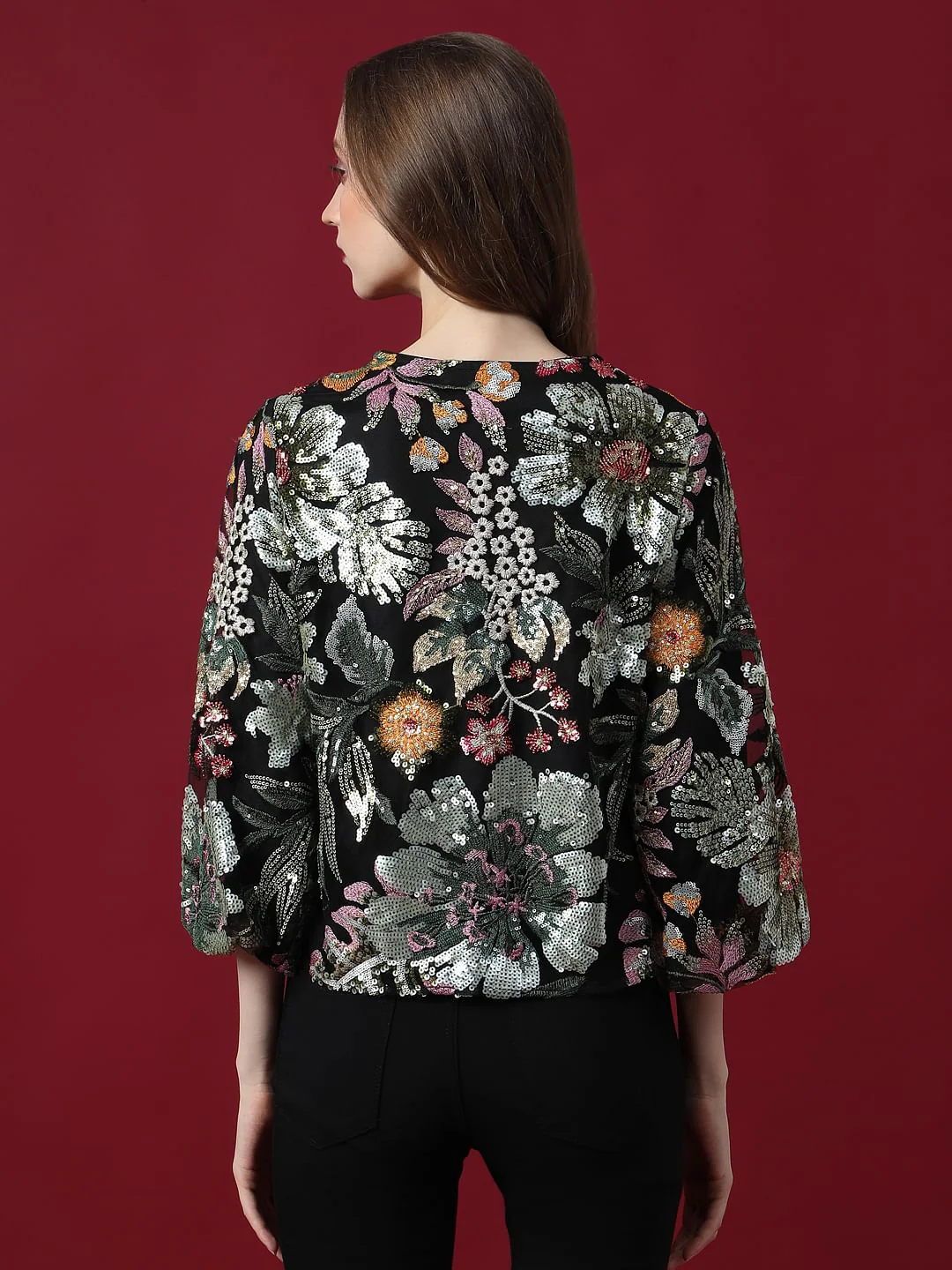 Marquee Black Embroidered Sequined Top - Image 4