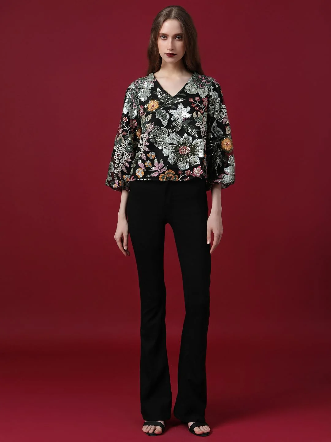 Marquee Black Embroidered Sequined Top - Image 5