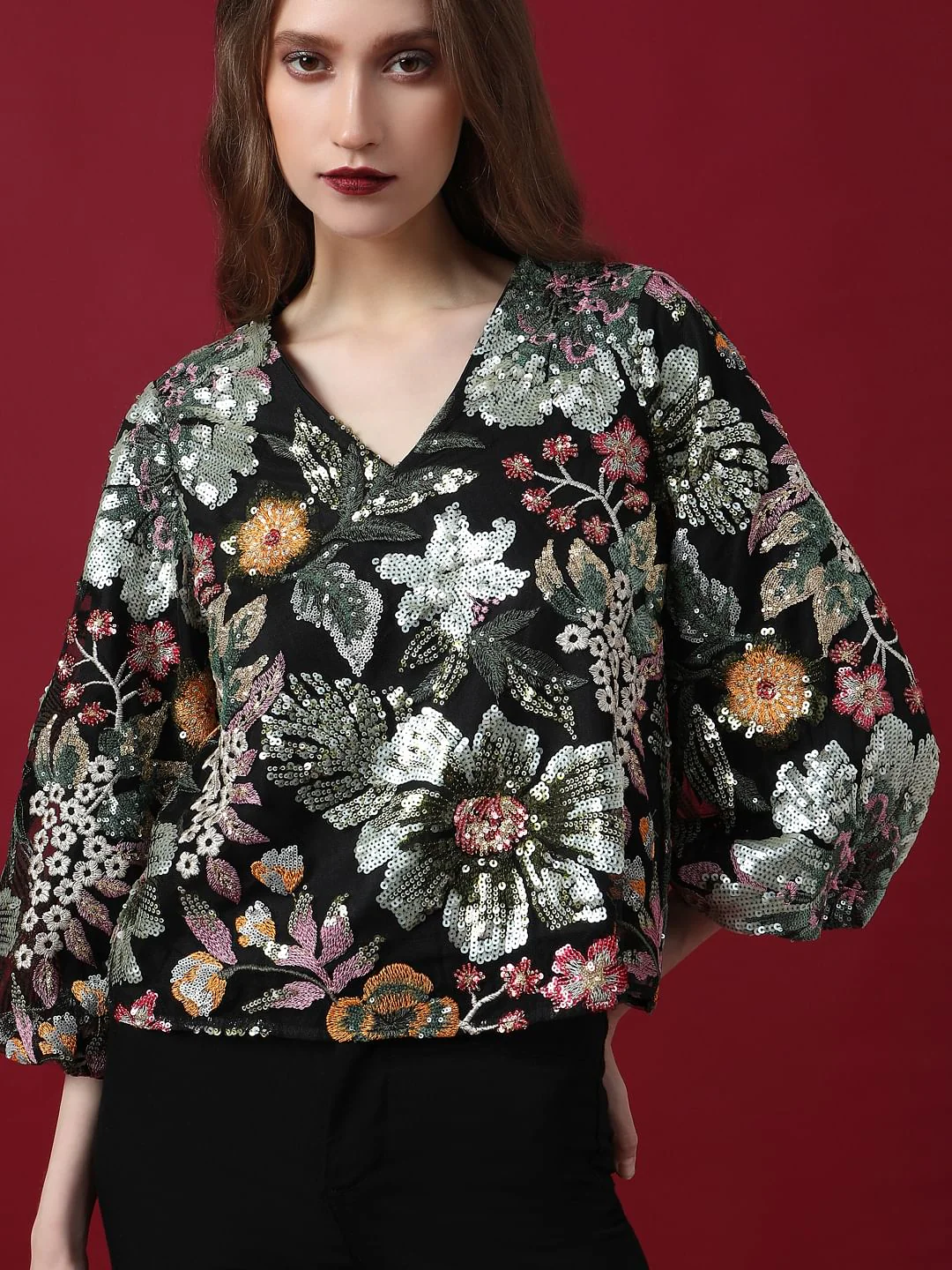 Marquee Black Embroidered Sequined Top - Image 6