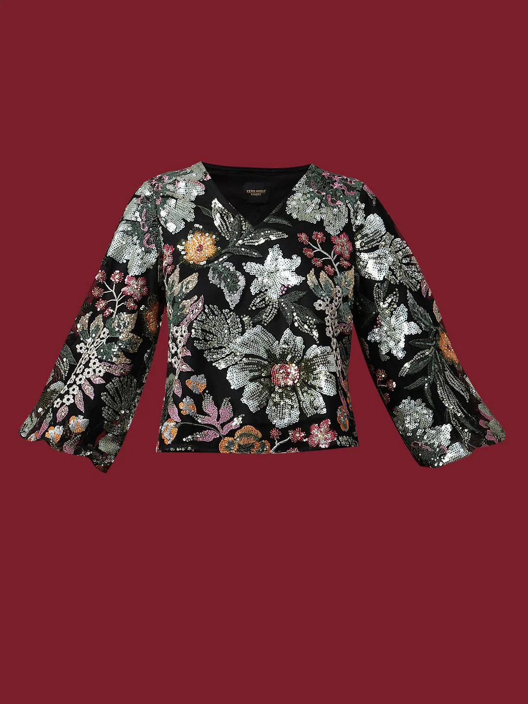 Marquee Black Embroidered Sequined Top - Image 7