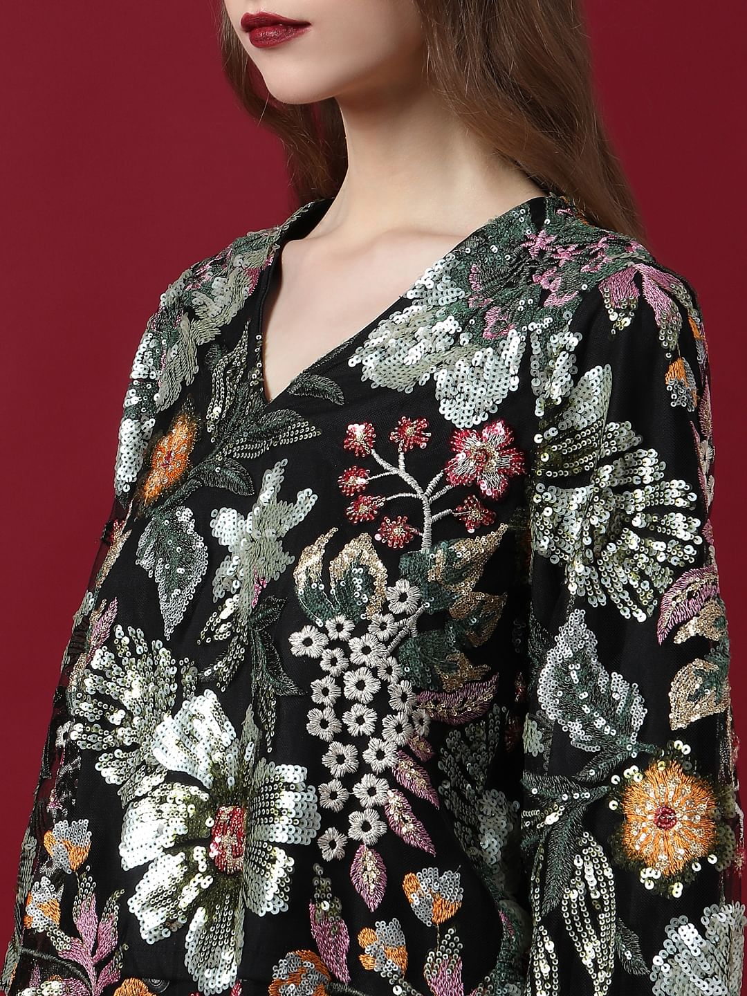 Marquee Black Embroidered Sequined Top - Image 8