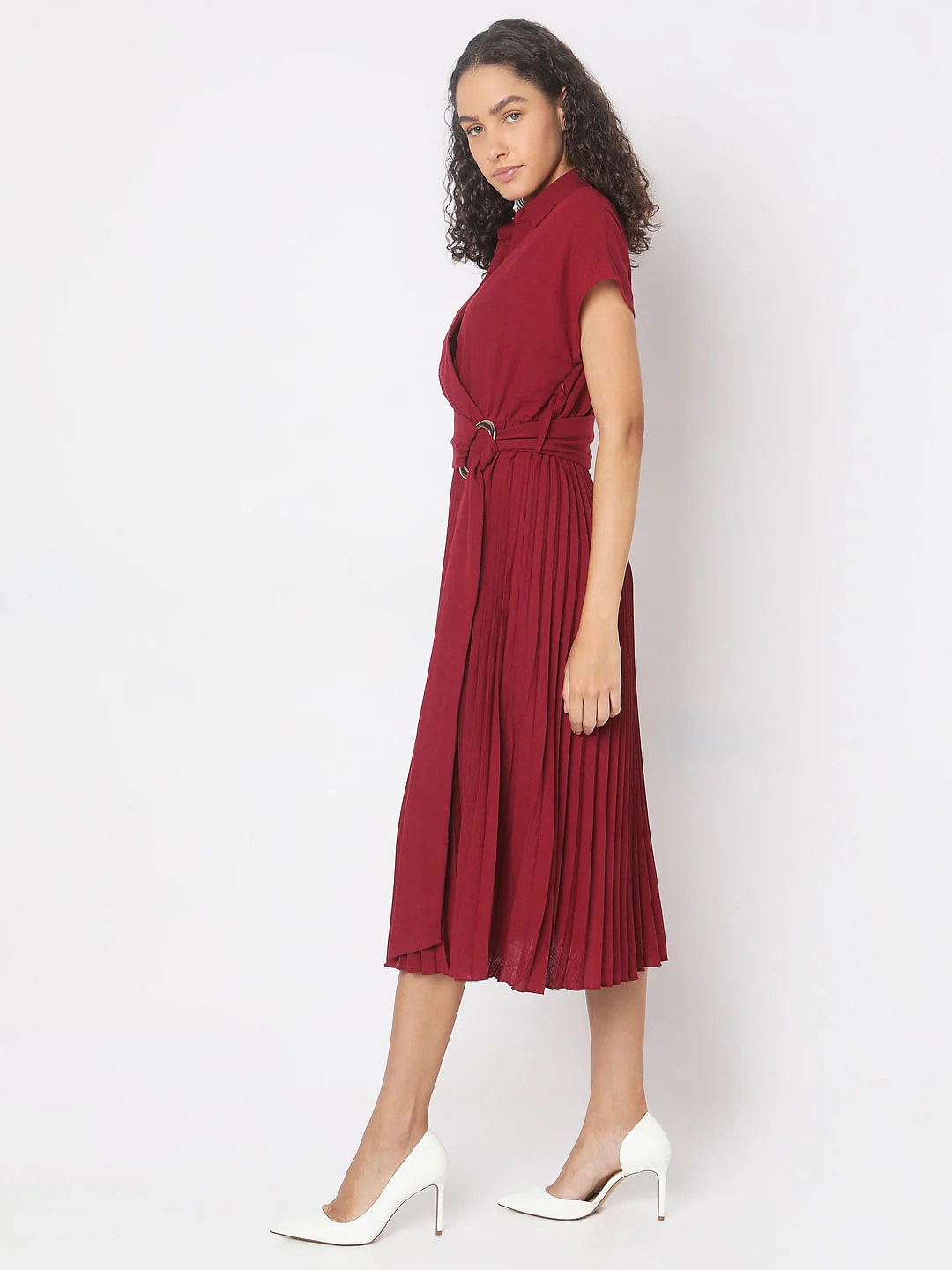 Red Pleated Midi Dress - Image 3