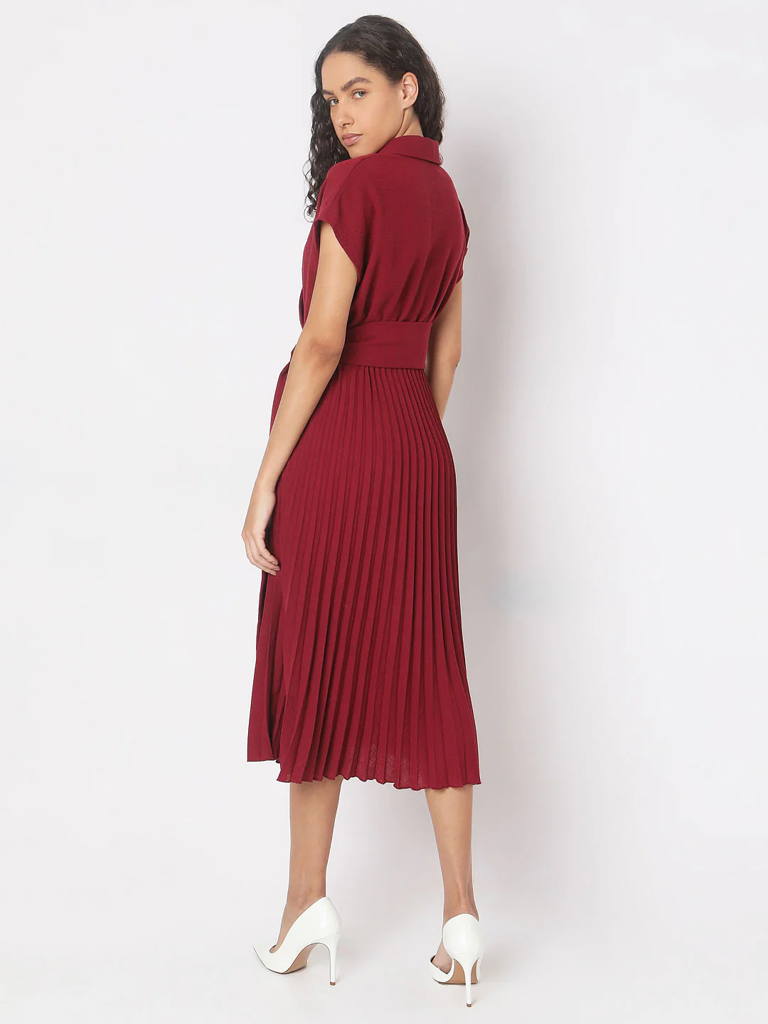 Red Pleated Midi Dress - Image 4