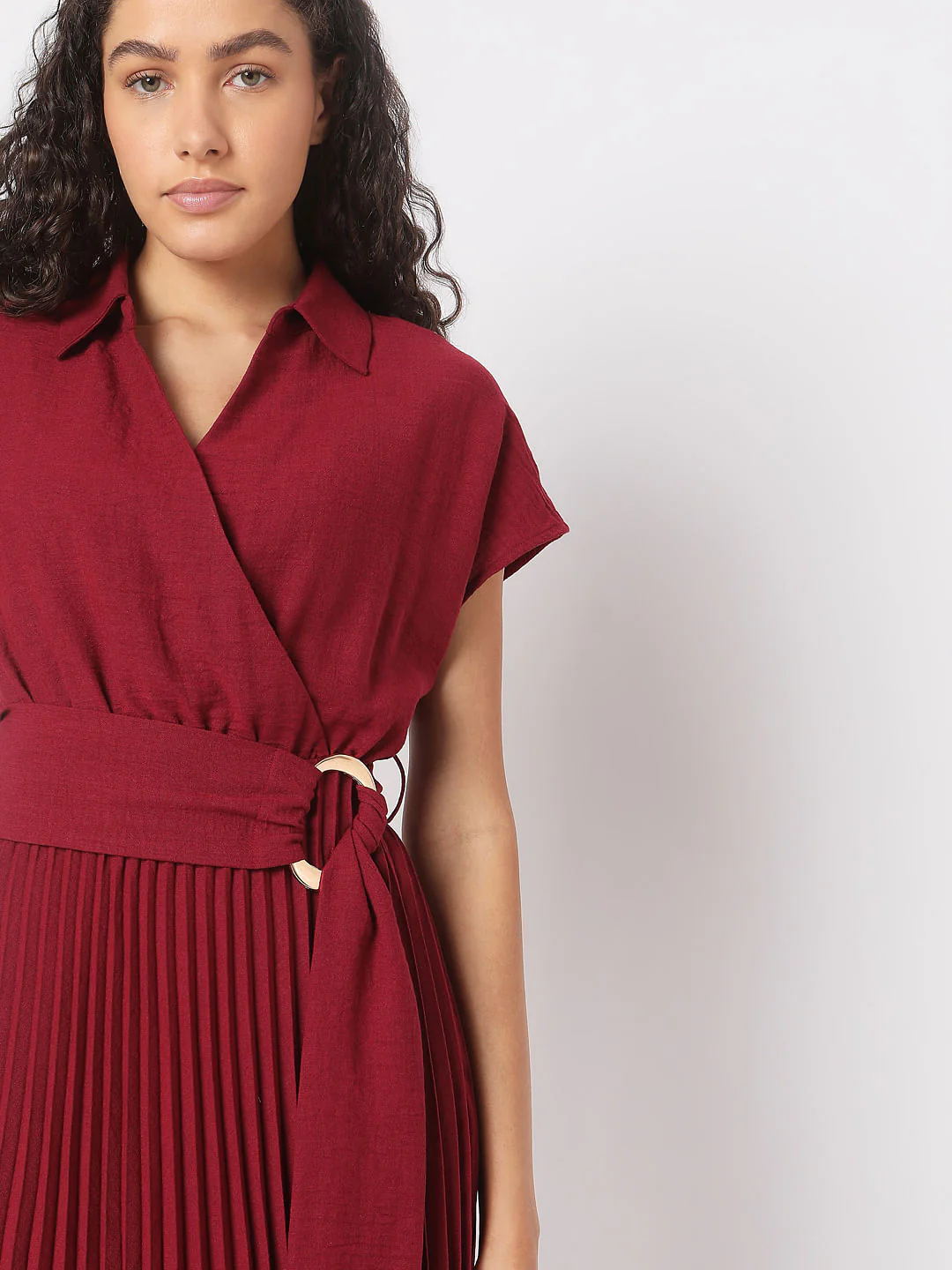 Red Pleated Midi Dress - Image 5