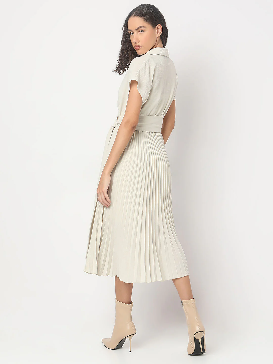 Ecru Pleated Midi Dress - Image 4