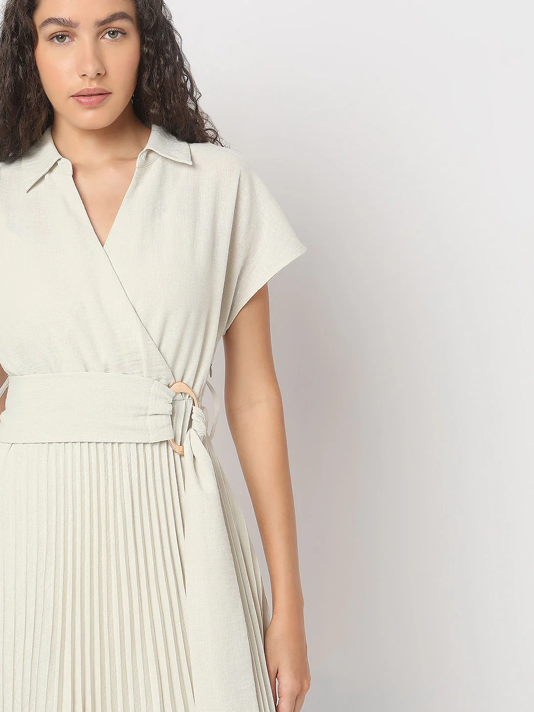 Ecru Pleated Midi Dress - Image 5