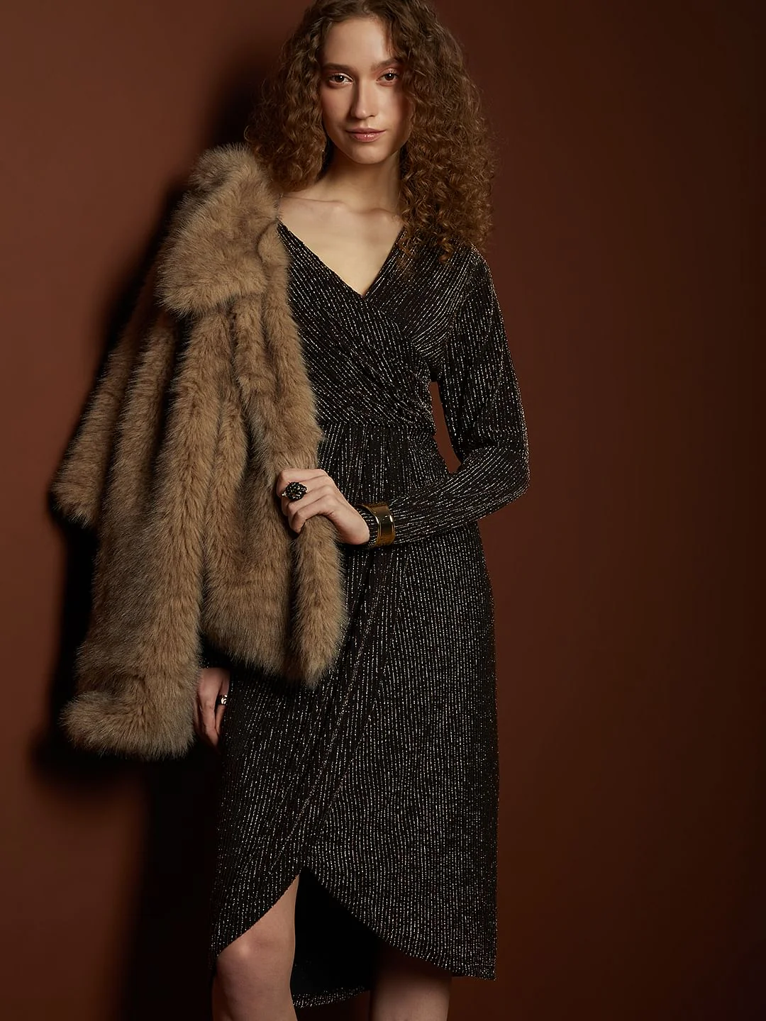 Black With Golden Wrap Detail Dress