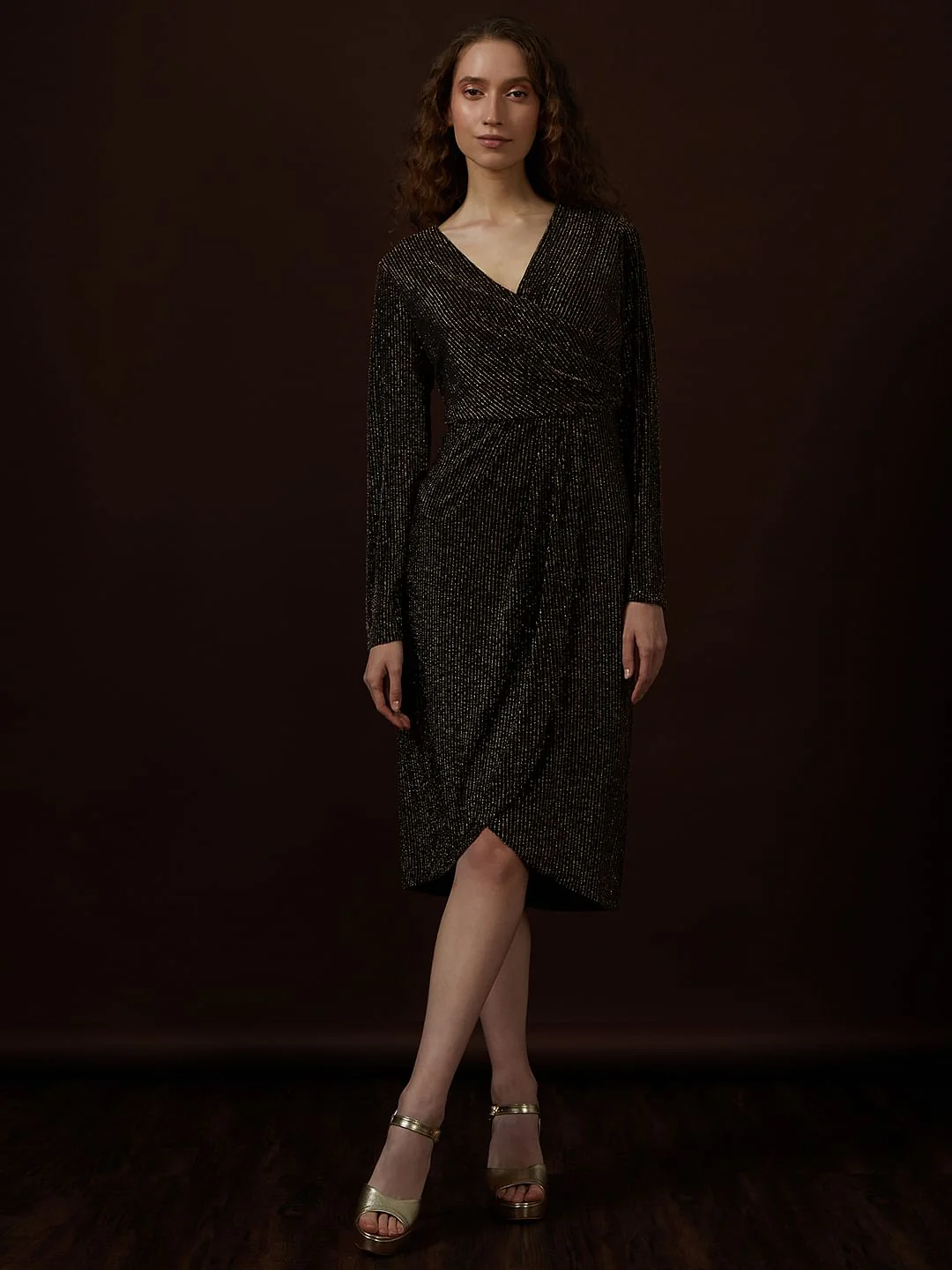 Black With Golden Wrap Detail Dress - Image 2