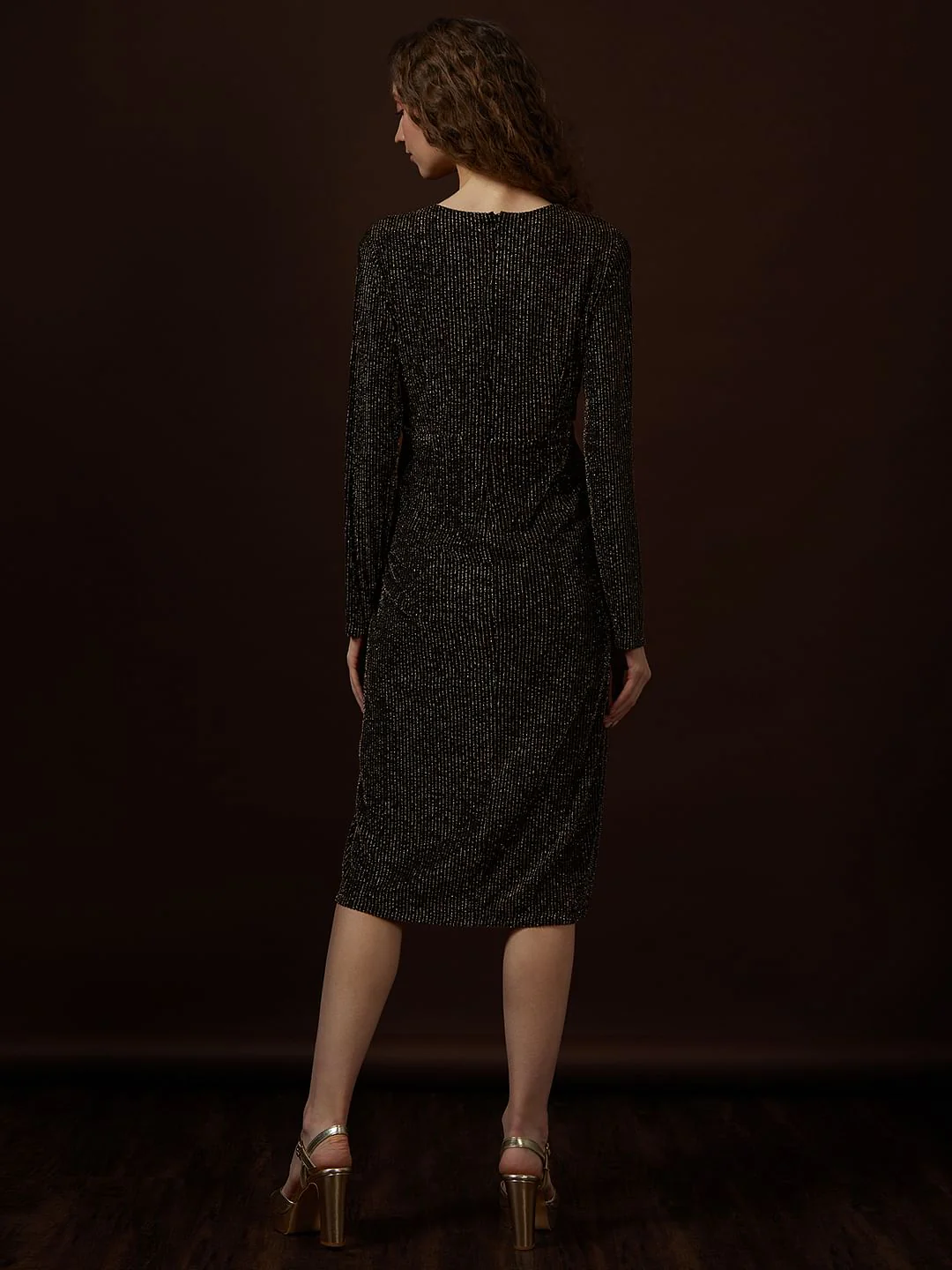 Black With Golden Wrap Detail Dress - Image 4