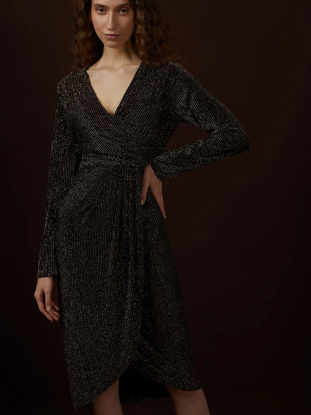 Black With Golden Wrap Detail Dress - Image 5