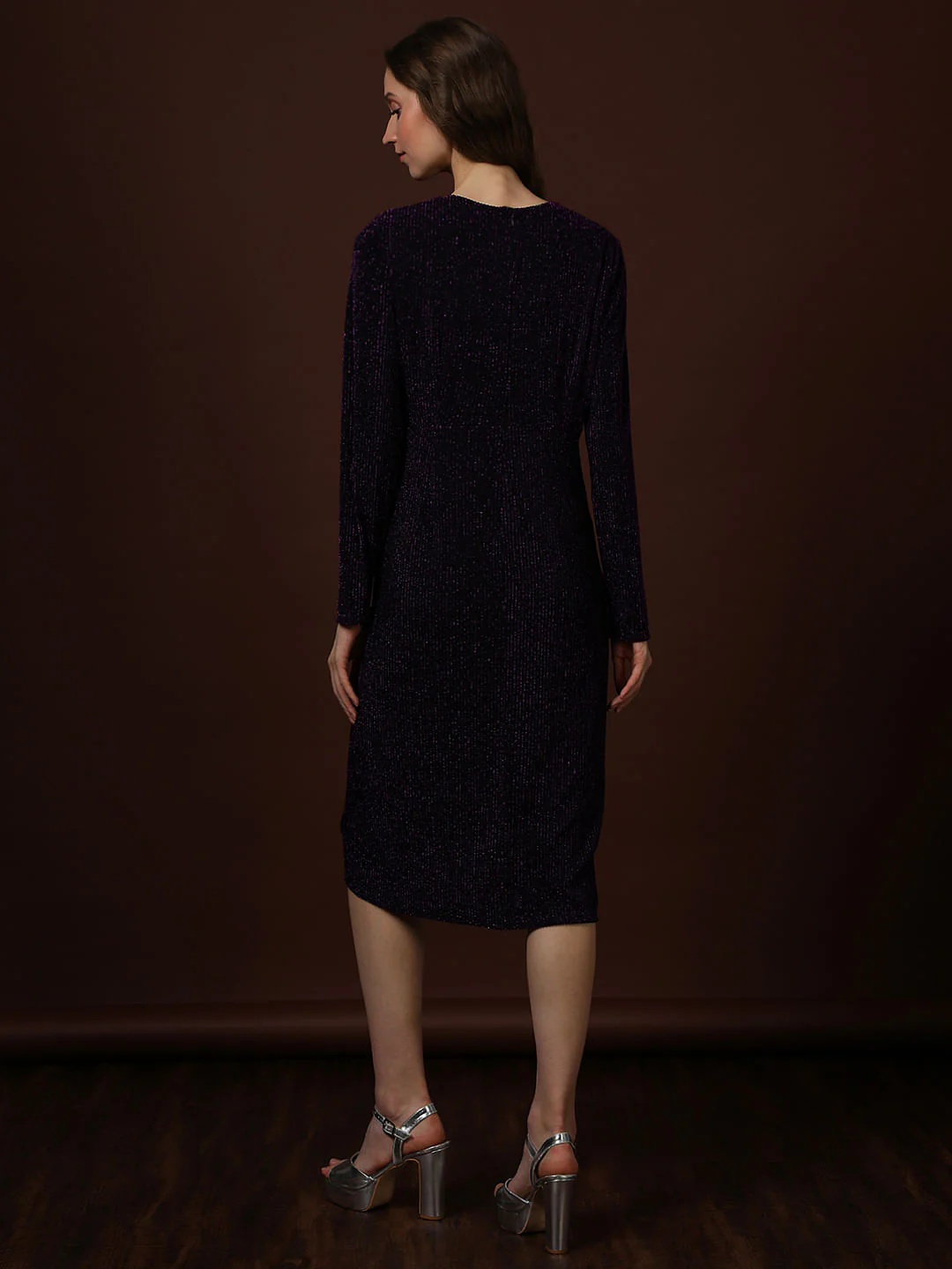 Plum Shimmer Wrap Midi Dress - Image 4