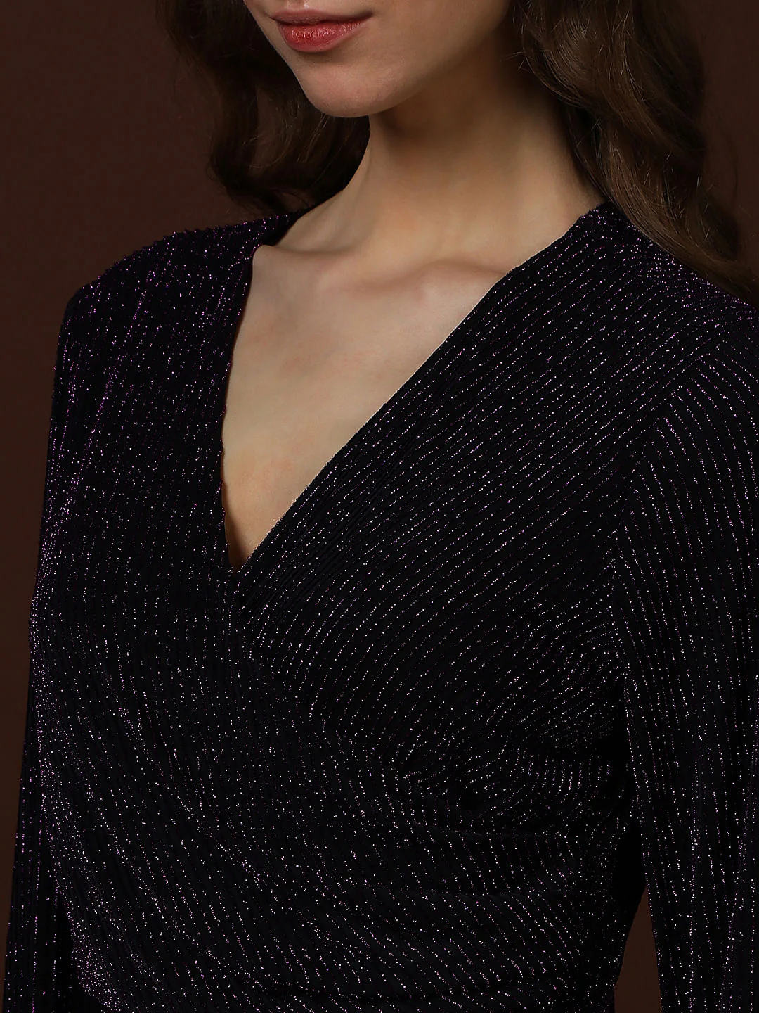 Plum Shimmer Wrap Midi Dress - Image 6