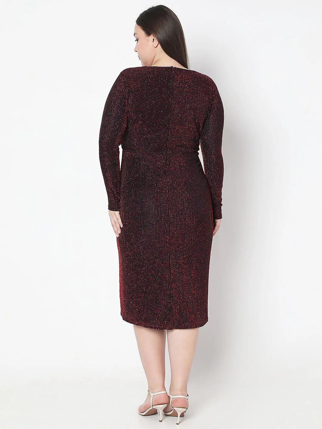 Curve Maroon Shimmer Wrap Dress - Image 4