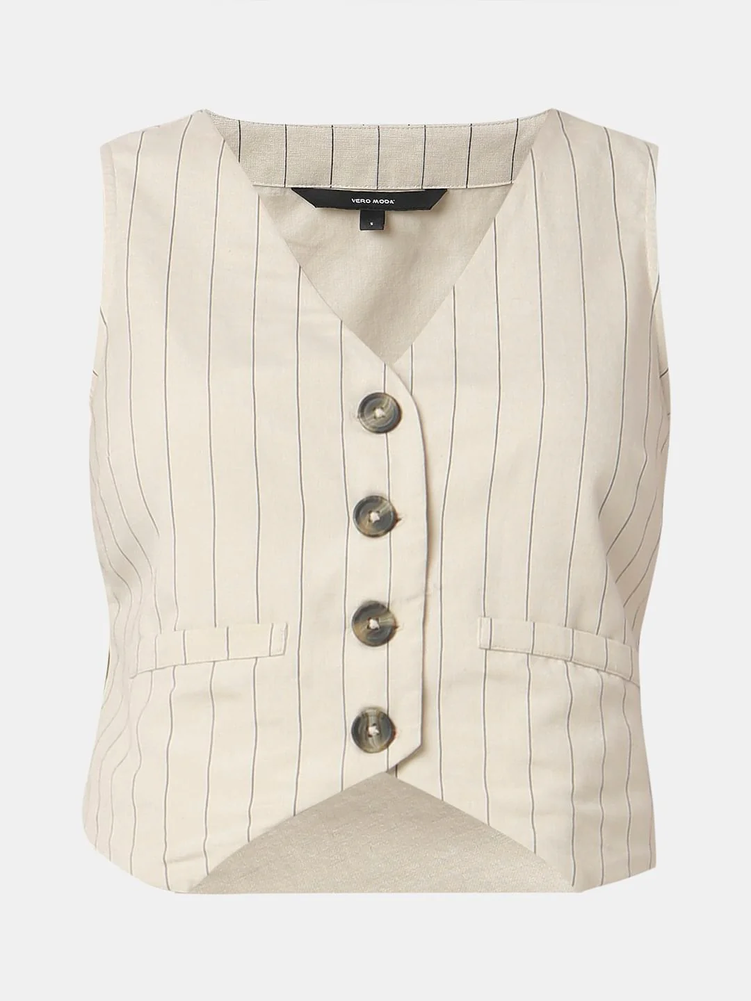 Beige Stripes Linen Waistcoat - Image 7