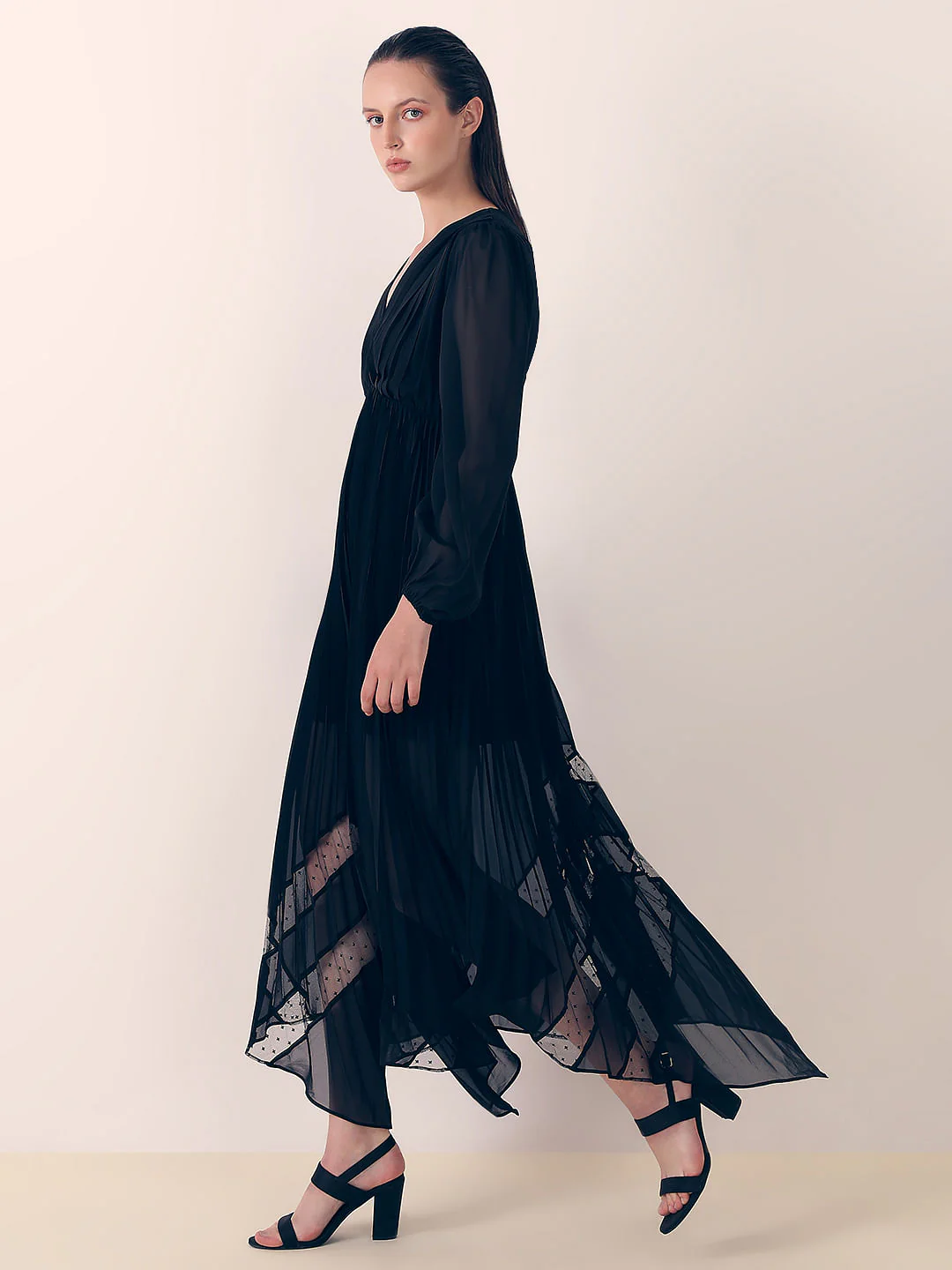 Black Asymmetric Pleated Dress - Image 3