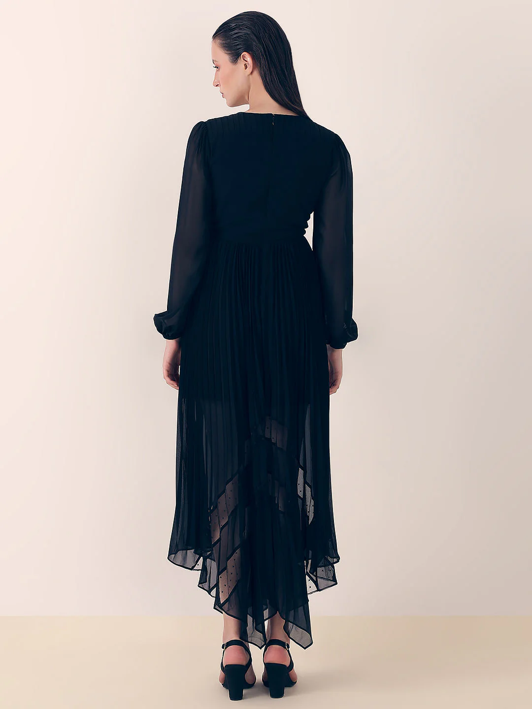 Black Asymmetric Pleated Dress - Image 4
