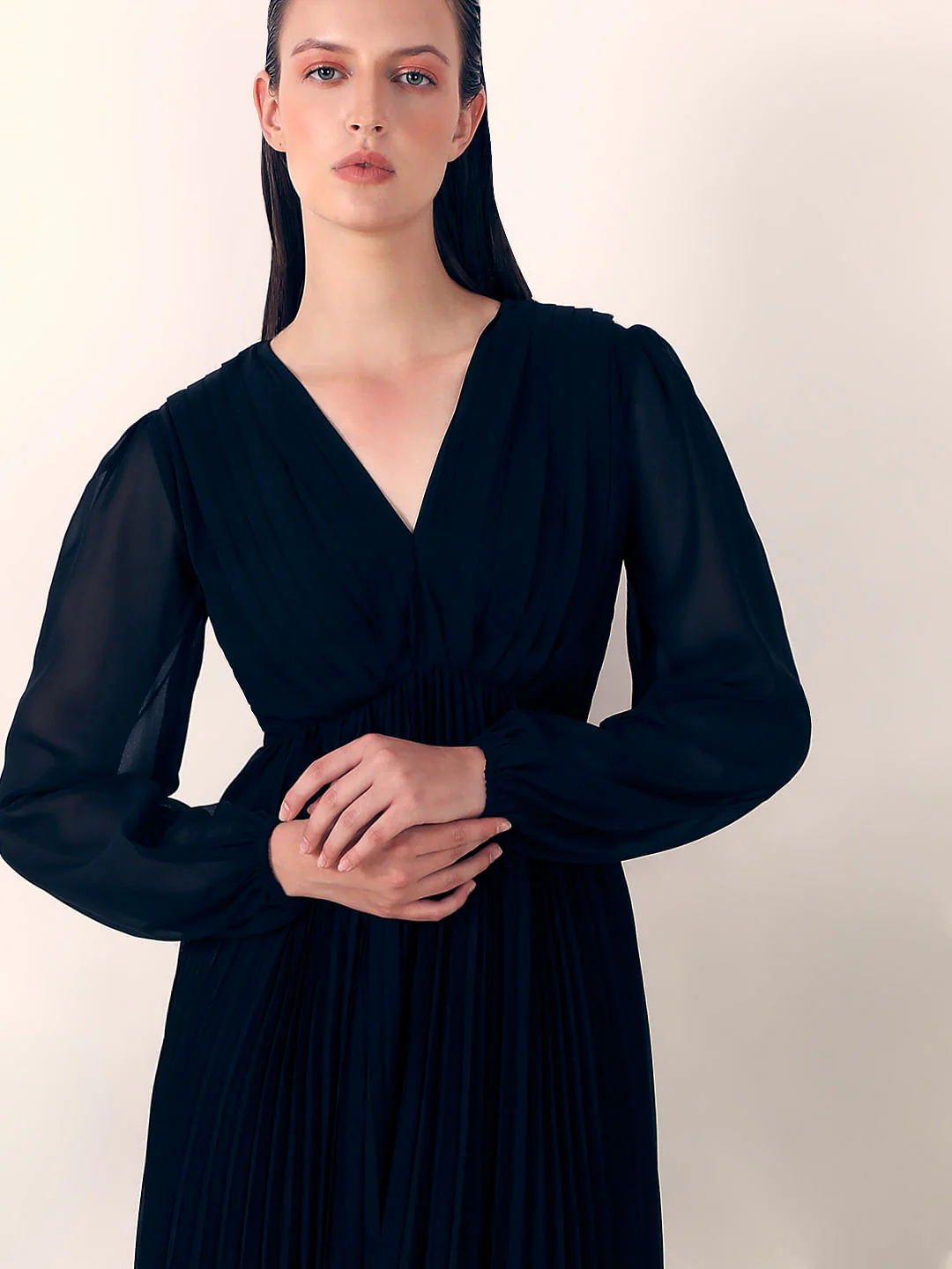 Black Asymmetric Pleated Dress - Image 5