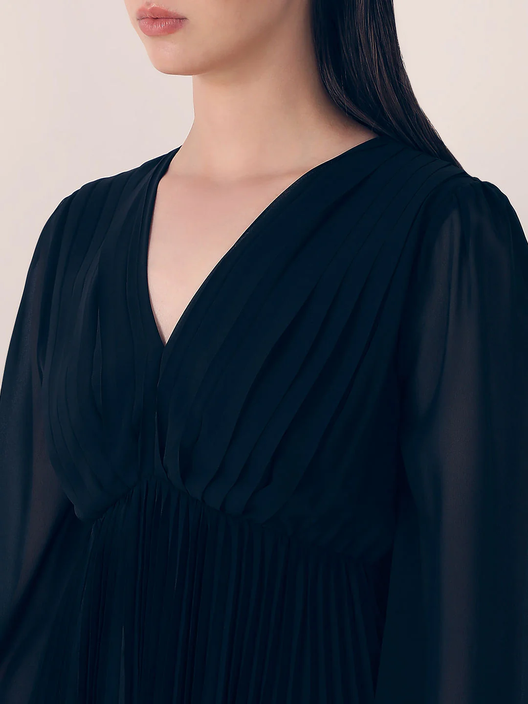 Black Asymmetric Pleated Dress - Image 6
