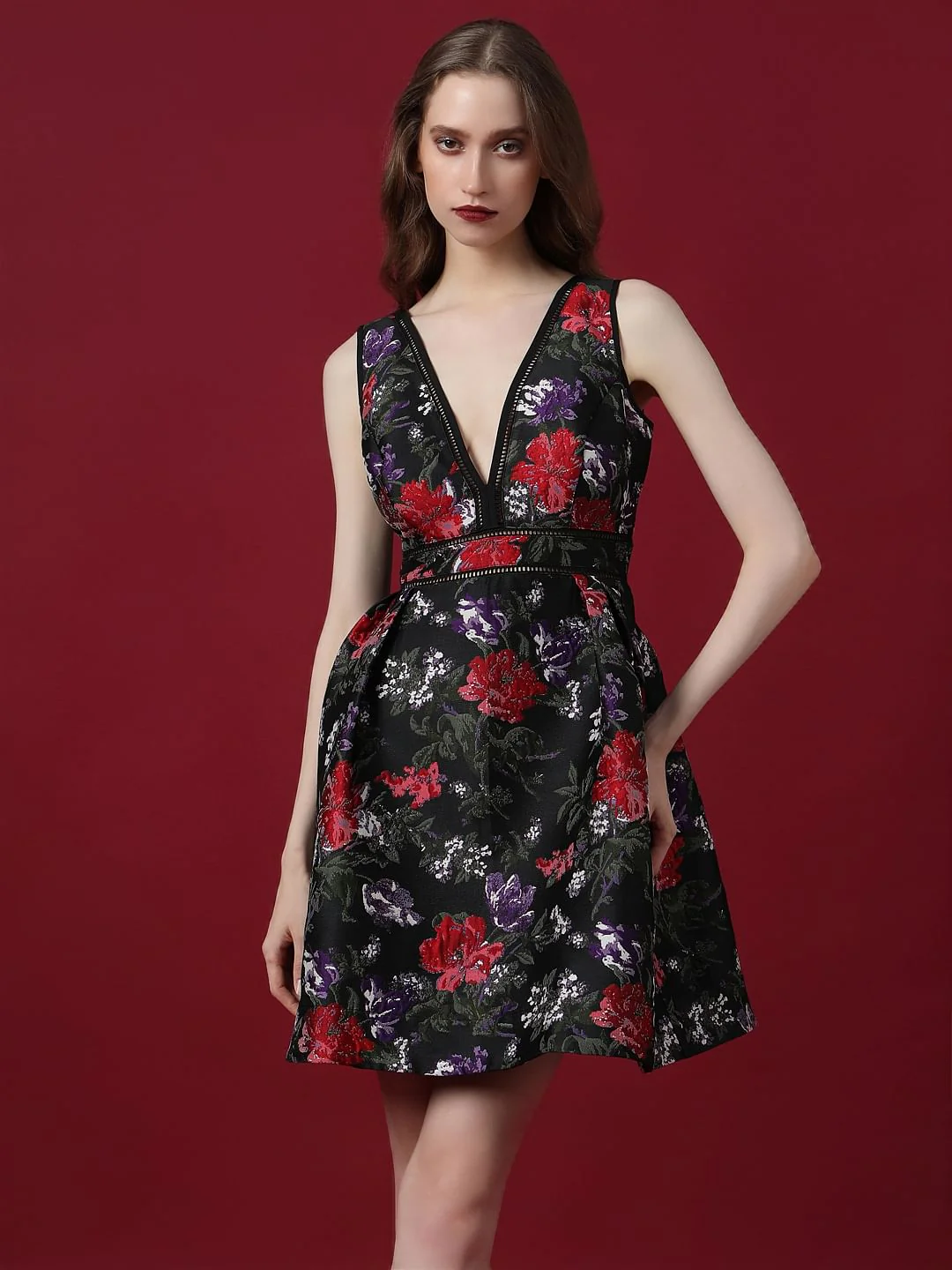 Marquee Black Floral Jacquard Mini Dress - Image 2